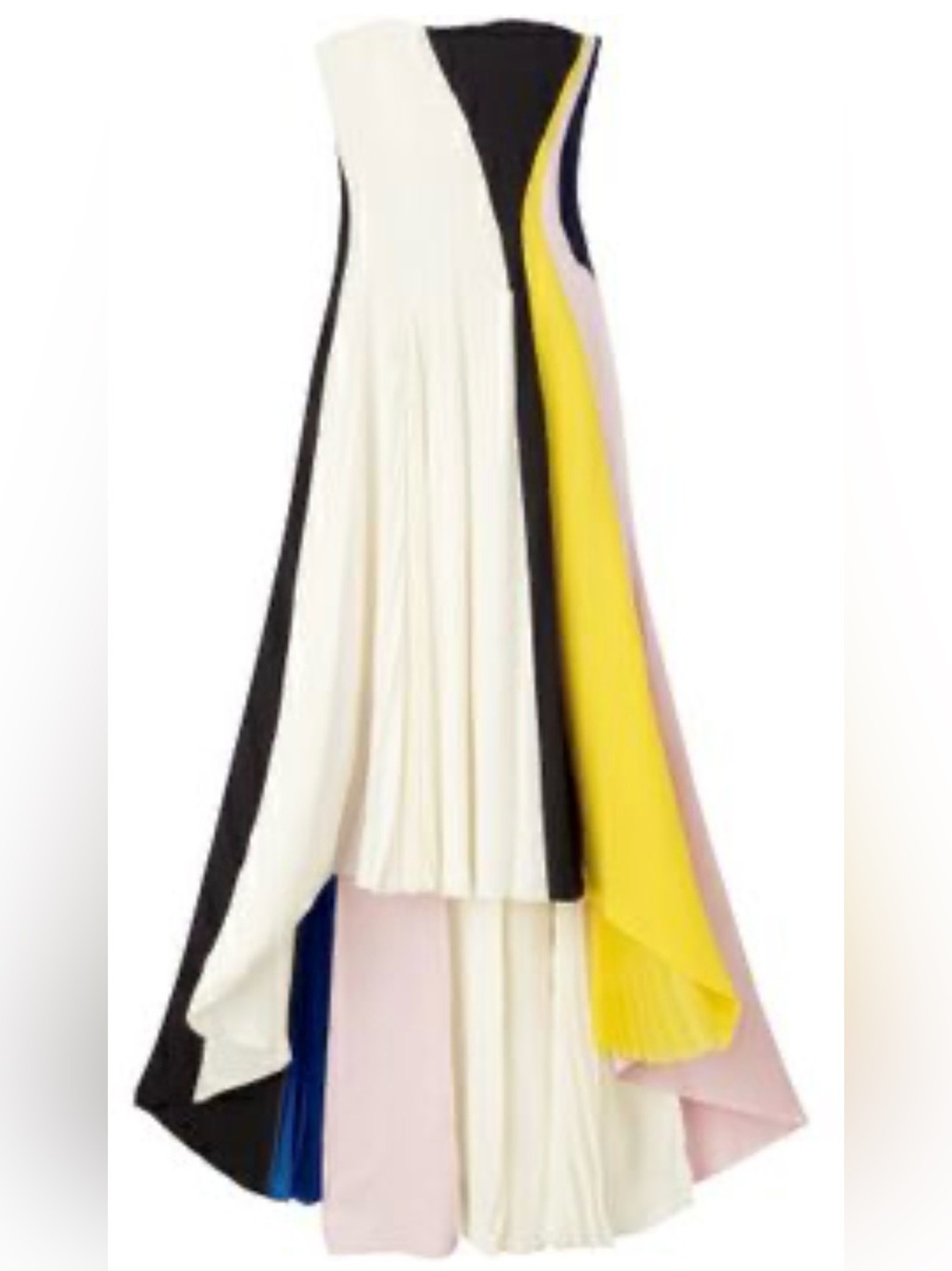 Dior Colorblock High-Low Pleated Skirt in White, Yellow, Black